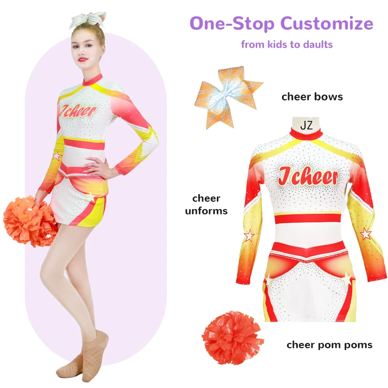 Custom Youth Yellow Orange Gold Cheerleading Uniforms for Girls Sexy Cheerleader Uniform Cheer Uniforms