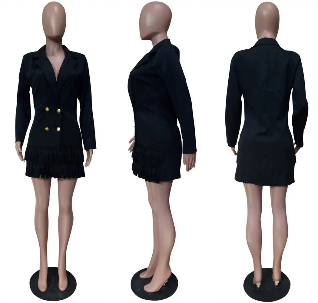Ladies Blazer Suit Office Wear 2021 Solid Dress Fashion Taseels Coat Slim Suits For Women Double Breasted Business