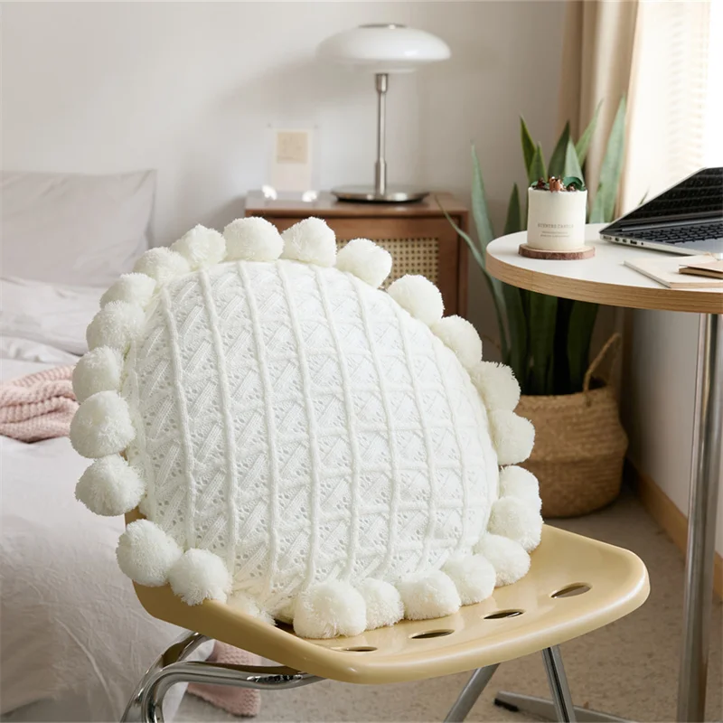 YIRUIO Decorative Pillow Covers Pompom Cushion Livingroom Cover Boho Throw Pillow Comforter Knit Cushion Cover