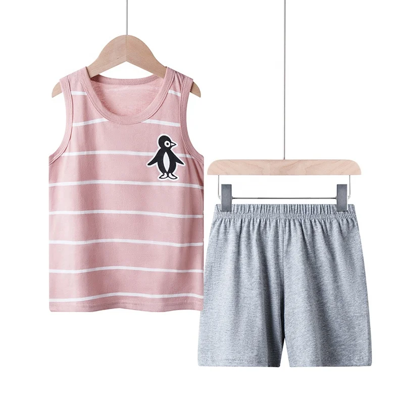 
Summer Wear Boys Vest And Pants Set Wholesale Pure Cotton Sleeveless Pajamas Children Clothing Kids Clothes Girls Tank Tops 
