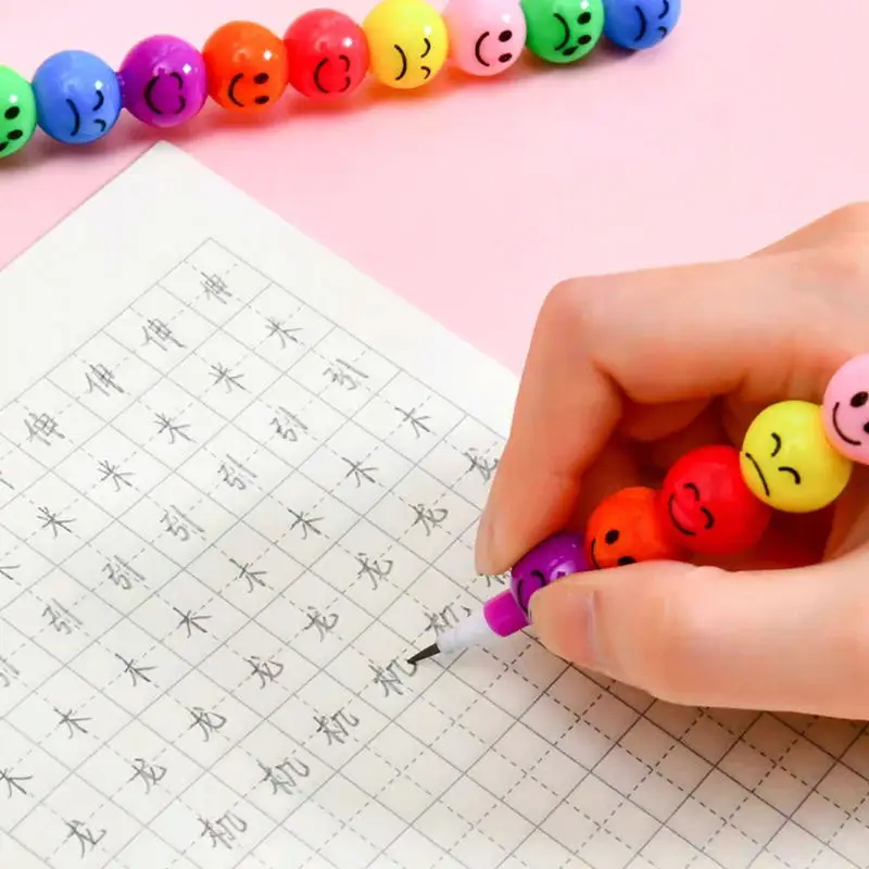 New Originality Whosale High Specifications Students DIY Funny 7 Colors Building Smiling Face Pencil