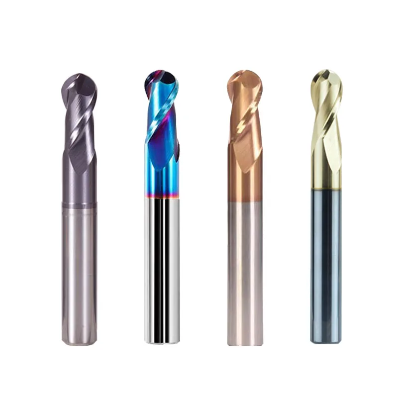 2 Flutes Blue Nano Coated gold  coated Tungsten Carbide ball Solide Carbide CNC Ball Nose End Mill