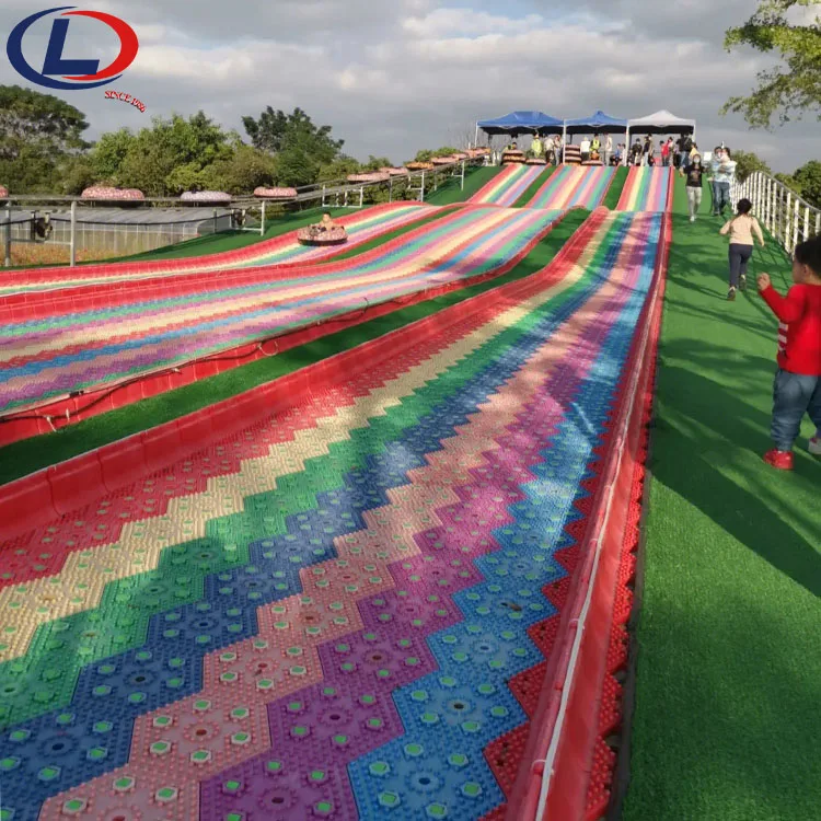 Custom Size Playground Resort Game Mountain Attraction Dry Slide Large Plastic Rainbow Slide For Sale