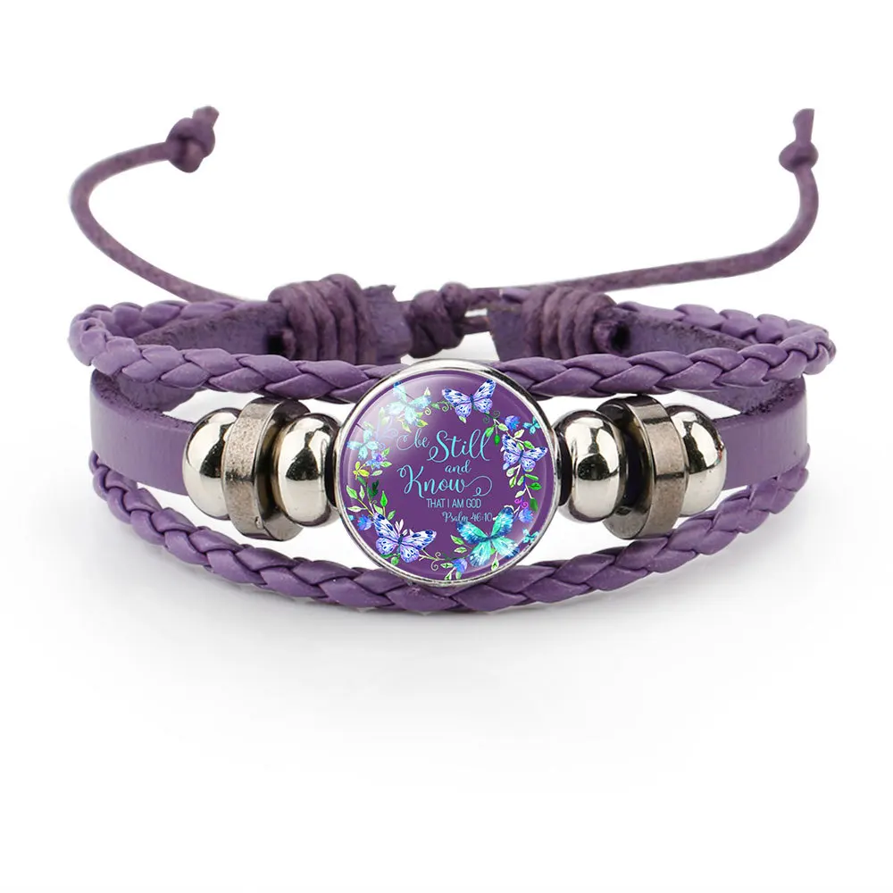 Catholic rose via scripture Christian mini bible verse pendant religious accessory jewelry christian leather bracelet gifts