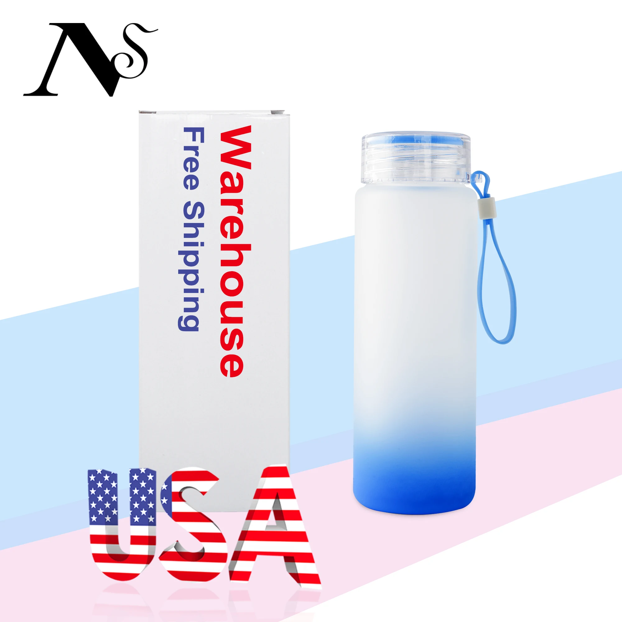 RTS Drop Shipping Fast Delivery 500Ml Gradient Sublimation Wine Beer Drinking Frosted Glass With Rubber Handle