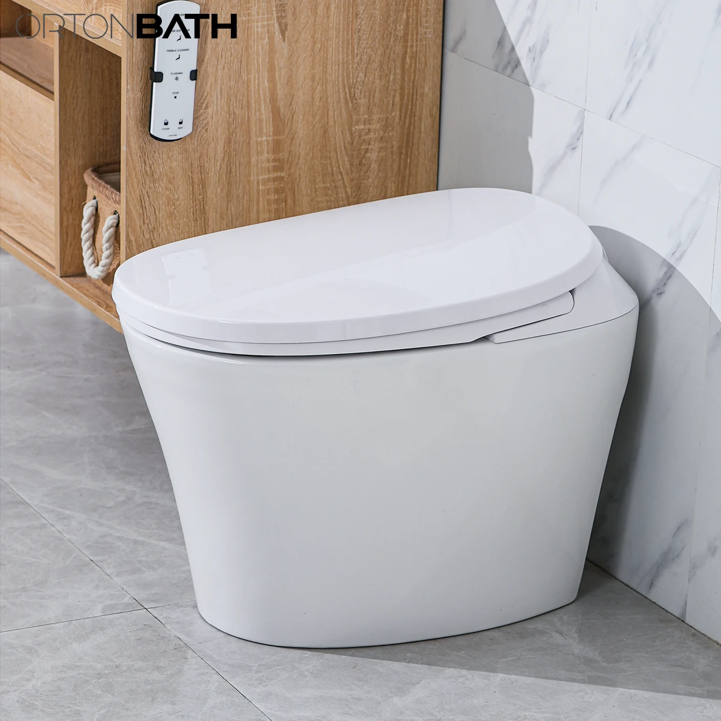 ORTONBATHS bidet function, Close Lid Blackout Flush Foot Kick Auto Flush  Tankless One Piece Toilet for Bathroom (Tankless)