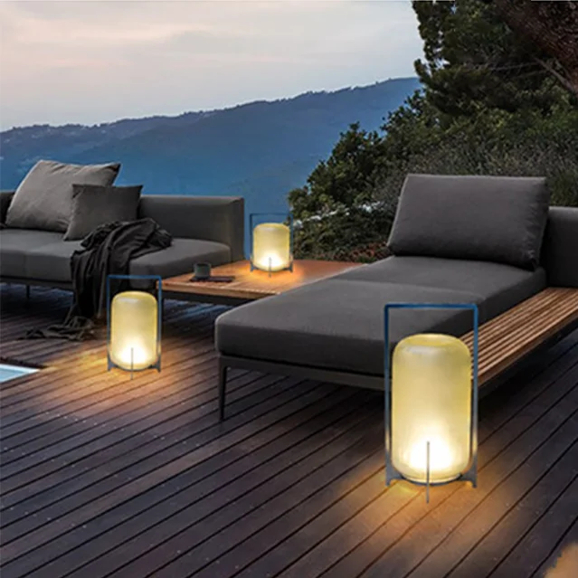 Customized logo portable glass PE party atmosphere table atmosphere corner floor lamp rechargeable solar garden lamp