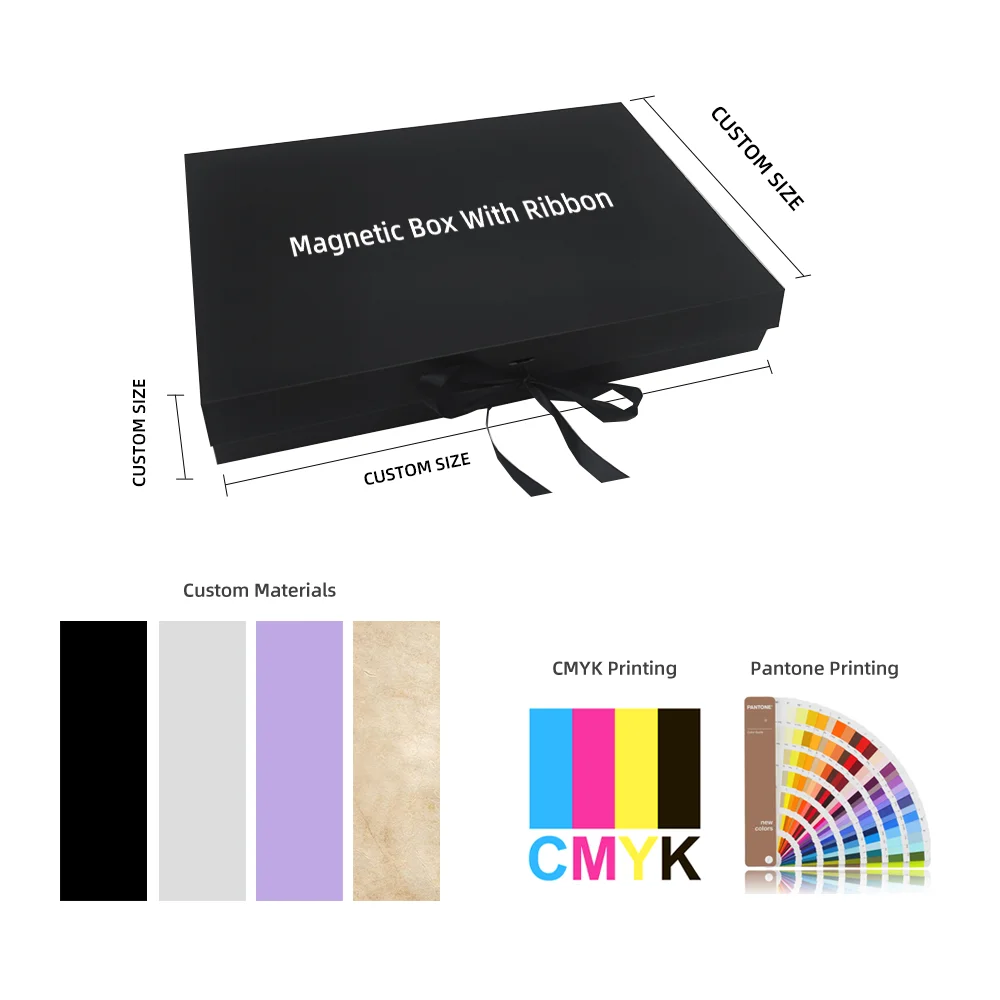 Luxury Rigid Folding Custom Black Magnet Flip Top Cardboard Boxes Packaging Foldable Magnetic Box