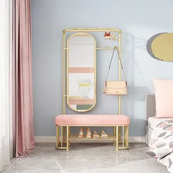 Home Easy Assembly Free Standing Garment Portable Hanger Metal Frame Coat Rack With Shoe Storage Bench