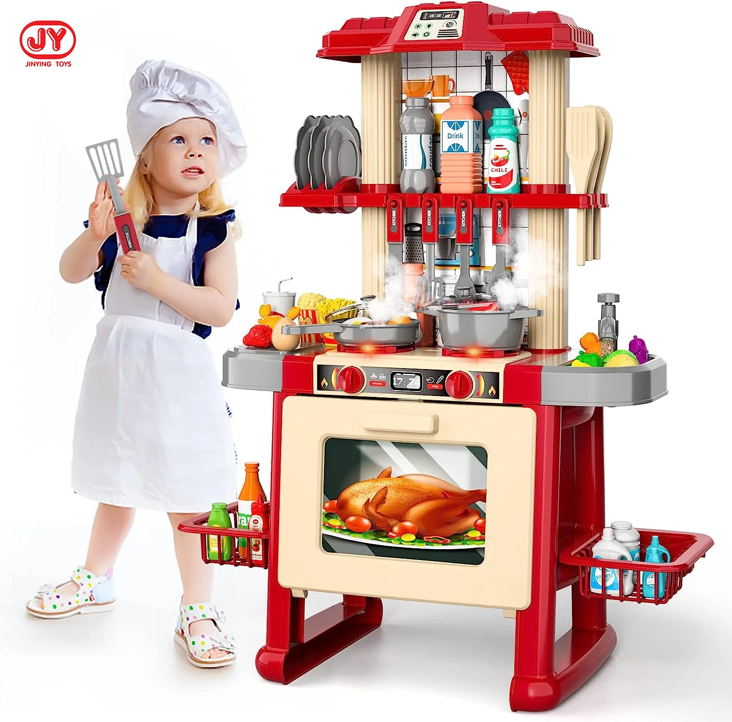 69pcs Kitchen Pretend play food Play set with Realistic Lights&Sounds Simulation of Spray and Sink Pretend Play Food