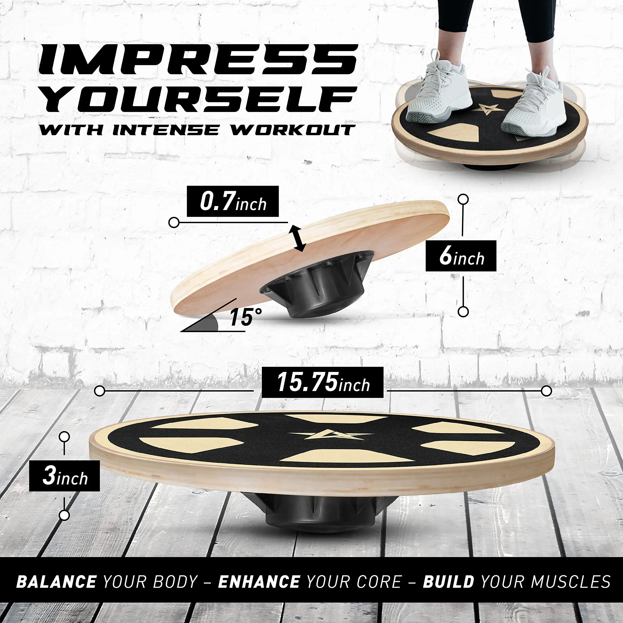 Montessori Premium Training Wood Wobble Exercise Fitness Fit Wooden Balance Board for Kids Adult