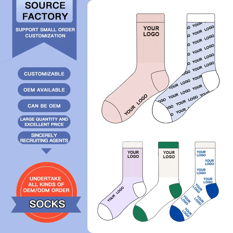 Custom Logo High Quality Winter Crew Jacquard New Letter Cute Breathable Athletic Socks Women Striped Sports Socks