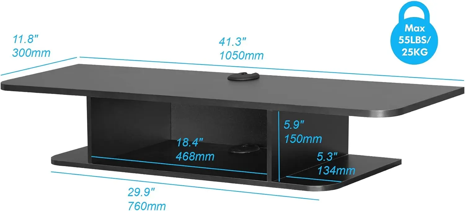 Wall Mounted TV Shelf Wood Multimedia Storage Shelf with Cable Management