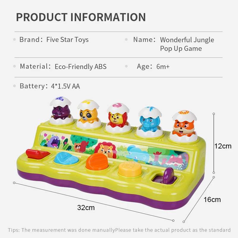 FiveStar Animal Cause and Effect Toy Musical Pop Up Game Plastic Toy with Music and Light for Boy and Girls Kids