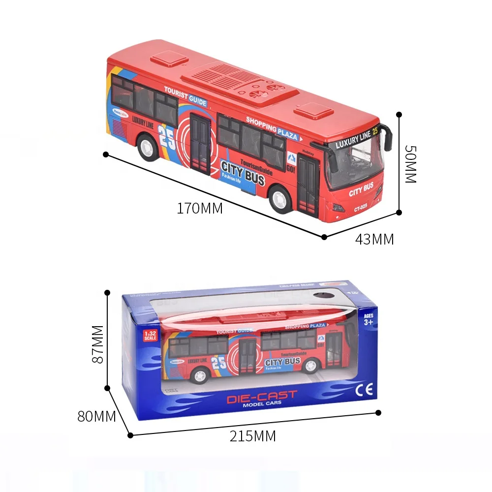 1:32 pull back metal model city bus diecast car toy open door with music and light