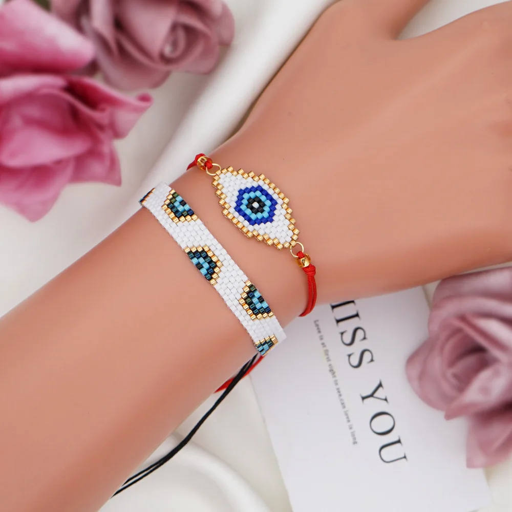 Wholesale Rice Bead Handmade Woven Bracelet Bead Turkey Devil Eyes Bracelets For Women