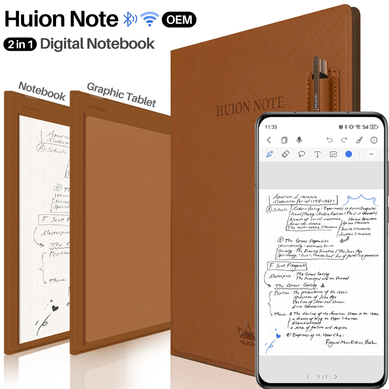 huion note 2-in-1 digital notebook drawing tablet portable electronic wireless a5 size e-writing handwriting smart notebook X10