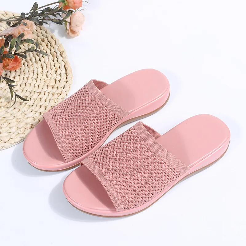 New large size spring and summer flying woven casual flat bottom ladies slipper  11