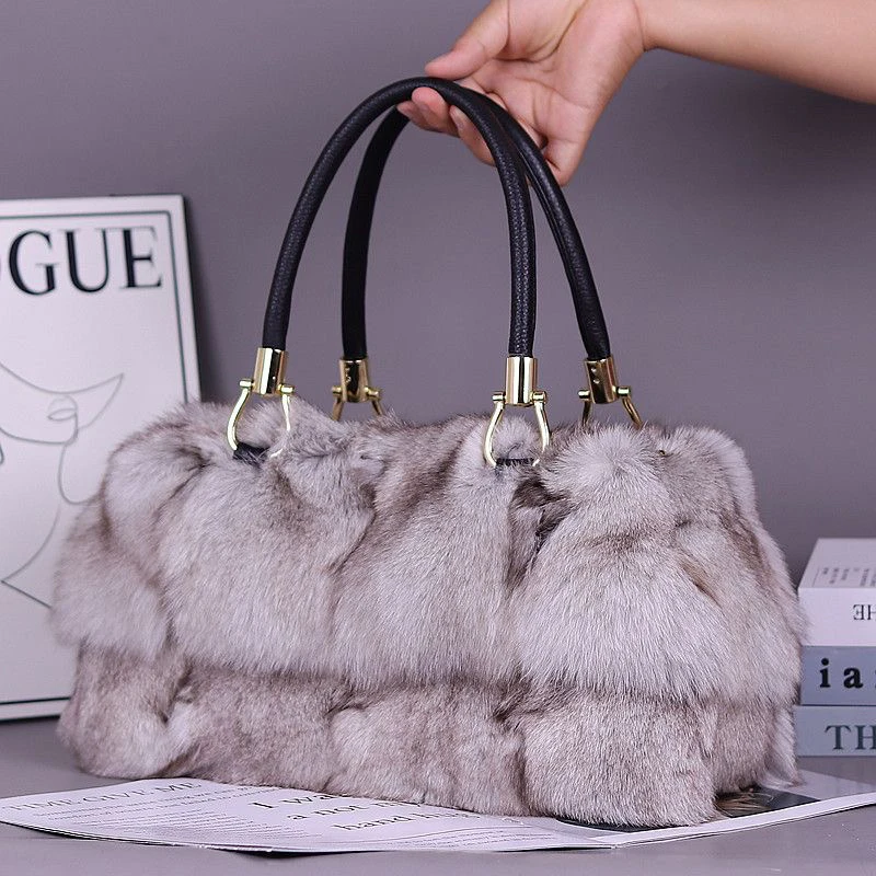 Women Elegant Fur Tote Bags New Arrival Real Fox Fur Handbags Luxury Fur Fashion Lady Bags With Strap