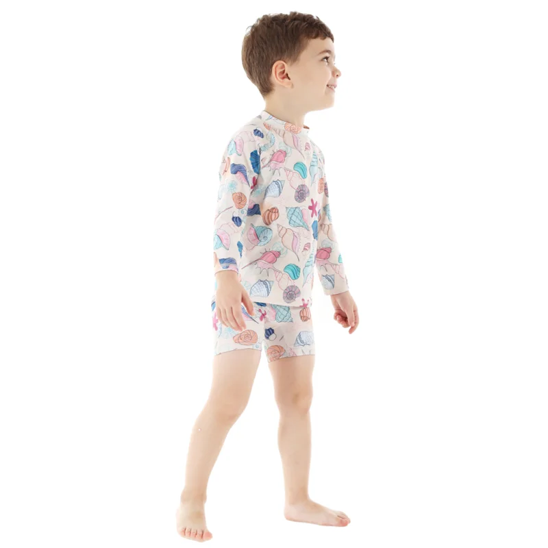 Private Label Logo Surf Custom Child Boys Long Sleeve Sleeves Rashvest & Elastic Waist Short Set Rash Guard Rashguard Swim Set