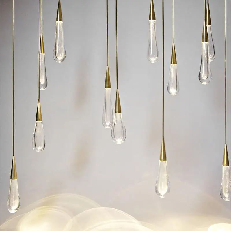 Gold Luxury Modern Water Rain Drop Pendant Light Led Hotels Crystal Small teardrop chandelier crystals
