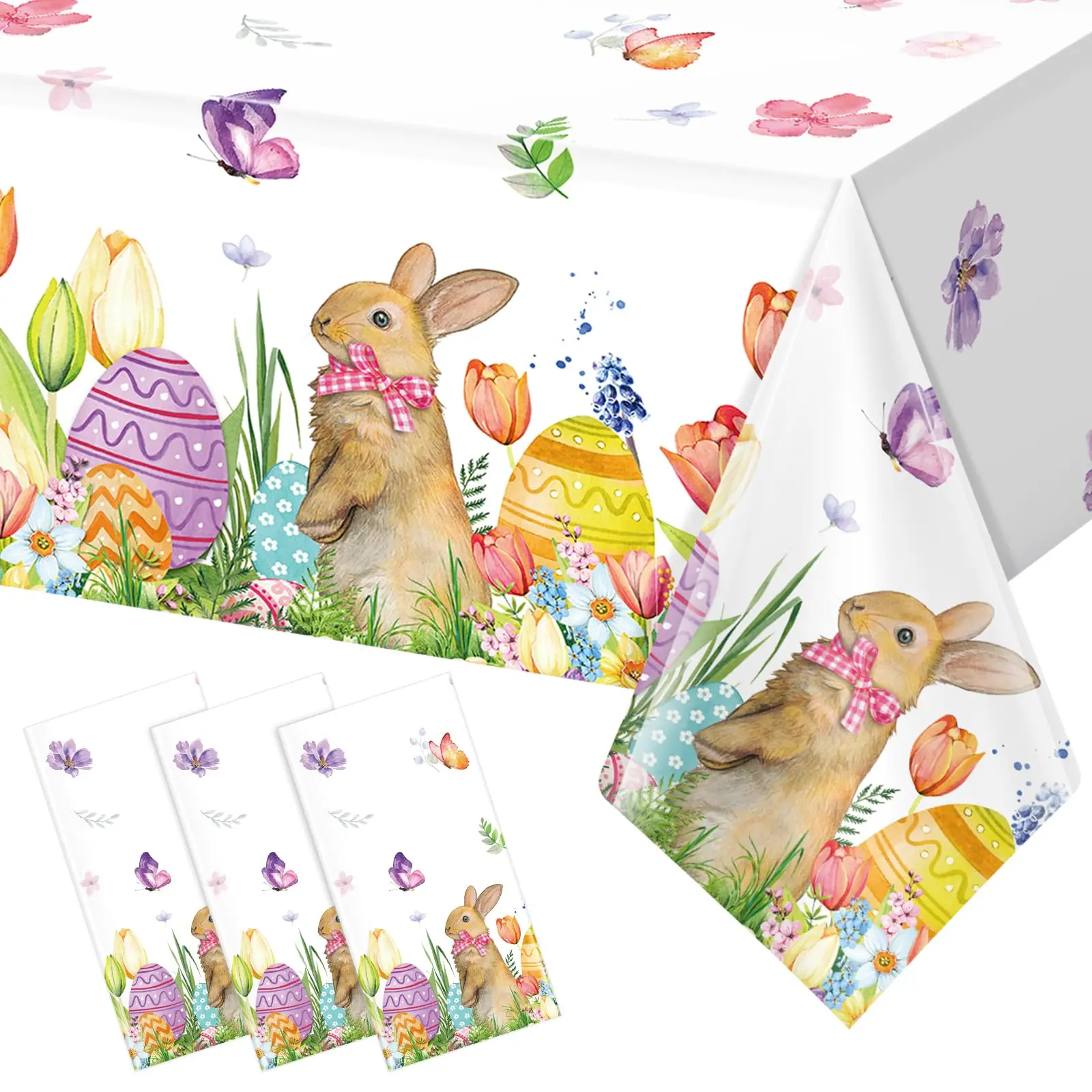 Easter Tablecloth 54 x 108 Inch Easterr Disposable Plastic Rectangle for Indoor Outdoor Birthday Baby Shower Party Vintage