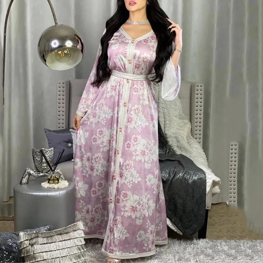 2021 New Fashion Full Sleeve Arabic Islamic Dubai Clothes Boho Maxi Dress Muslim Abaya Dresses For Women
