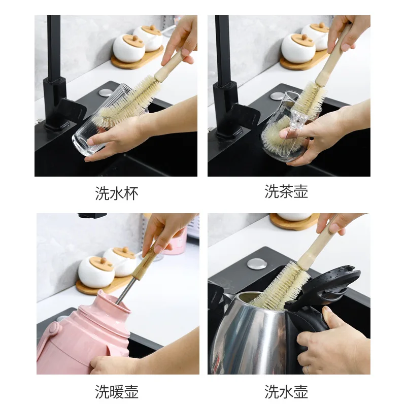 Bottle cup brush Curved head Long handle cleaning Washing cup soybean milk wall breaker brush