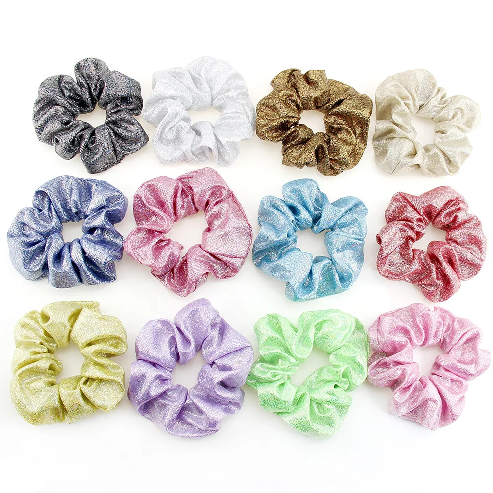 Gold 12 Colors Shiny Metallic Luxury Large Oversized Hair Accessories Tie Elastic Hair Bands Glitter Hair Scrunchies