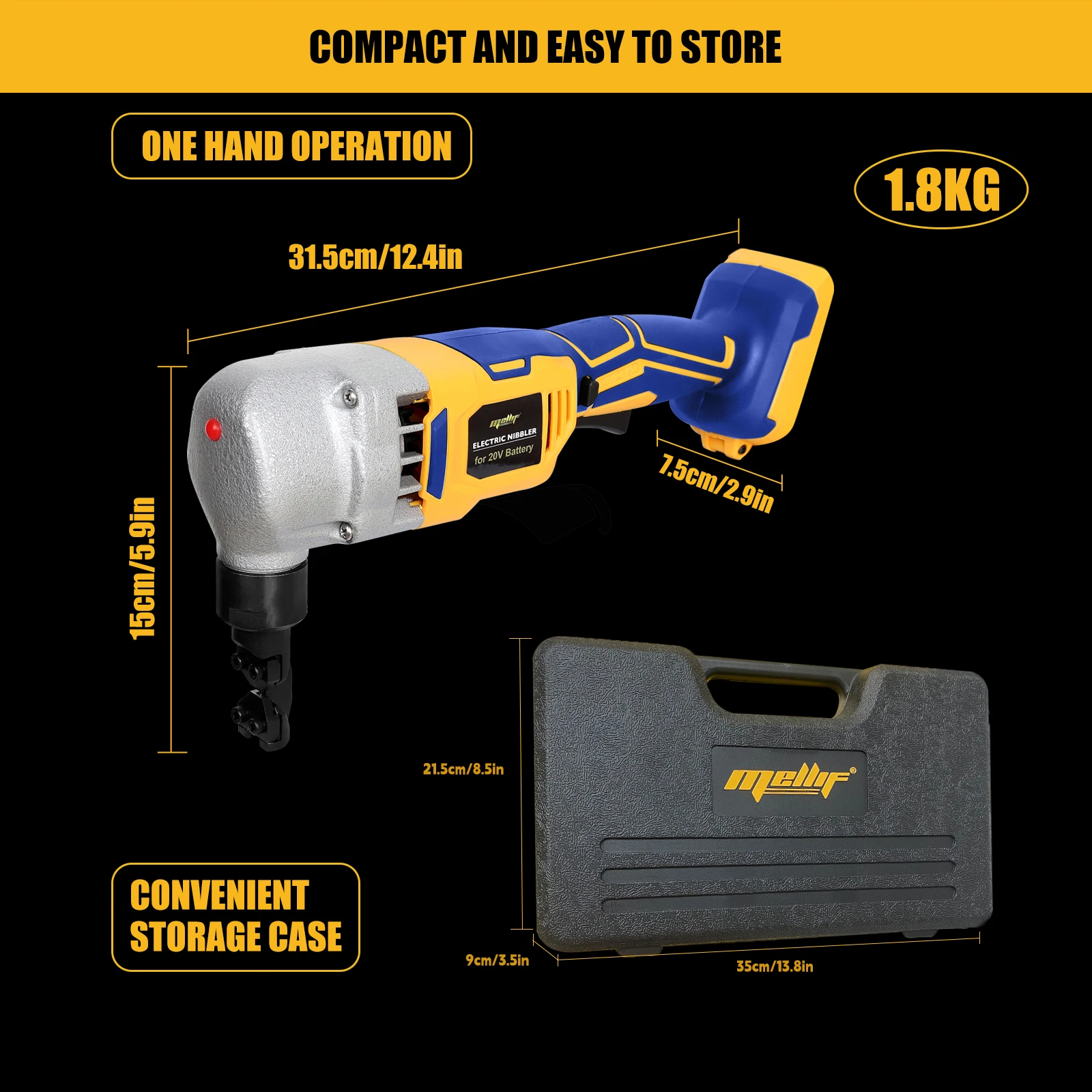 Cordless Nibbler for Dewalt & Mellif 20V Battery (No Battery)1200 RPM Brushless Motor/for Cutting Aluminium, Stainless Steel etc
