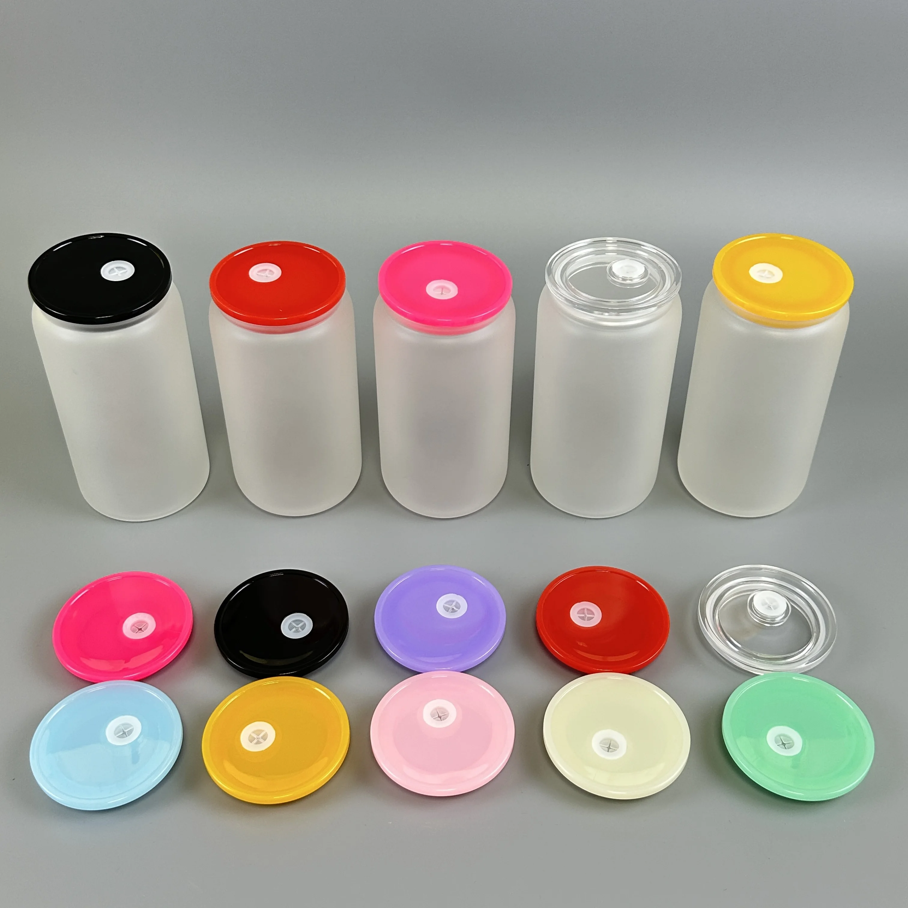 BPA free plastic pp lids for 16oz glass can red black pink clear Multicolor Leak-proof plastic acrylic cover lids for soda can