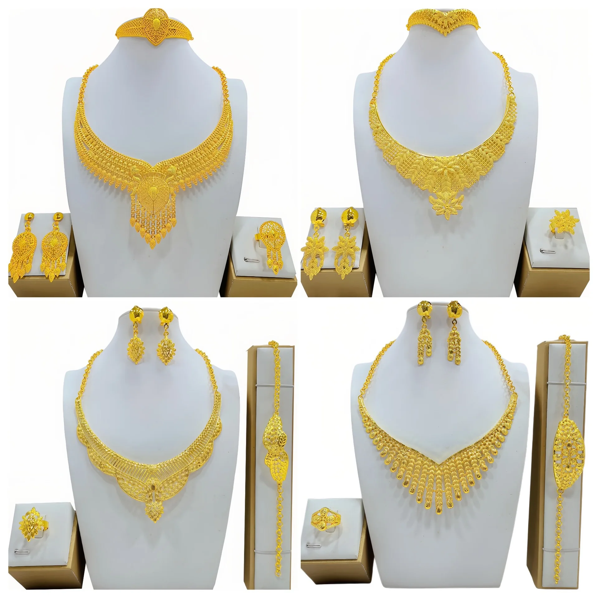 Dubai Gold Plated Jewelry Set Women Necklace Bracelet Earrings Ring Middle East Wedding Fashion Jewelry Sets