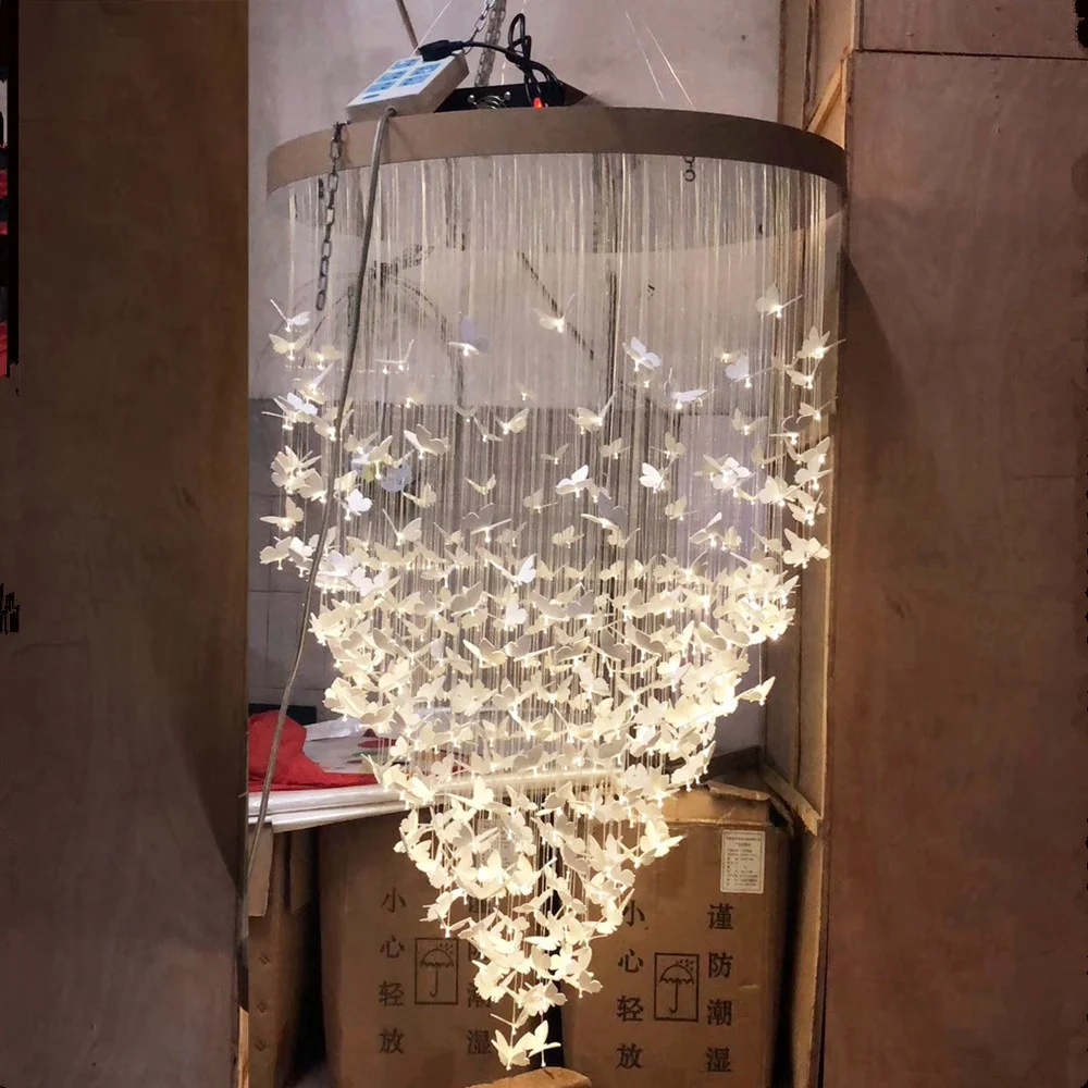 Free shipping fiber optic warm white butterfly chandelier dia85cm height1.5m