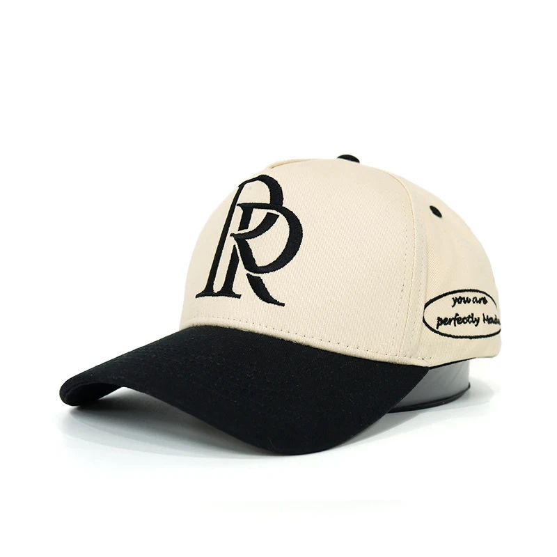 3D Embroidered Letters 5 Panel Mid Profile Baseball Cap Customized Side Back Embroidery Cotton Two Tone Baseball Caps