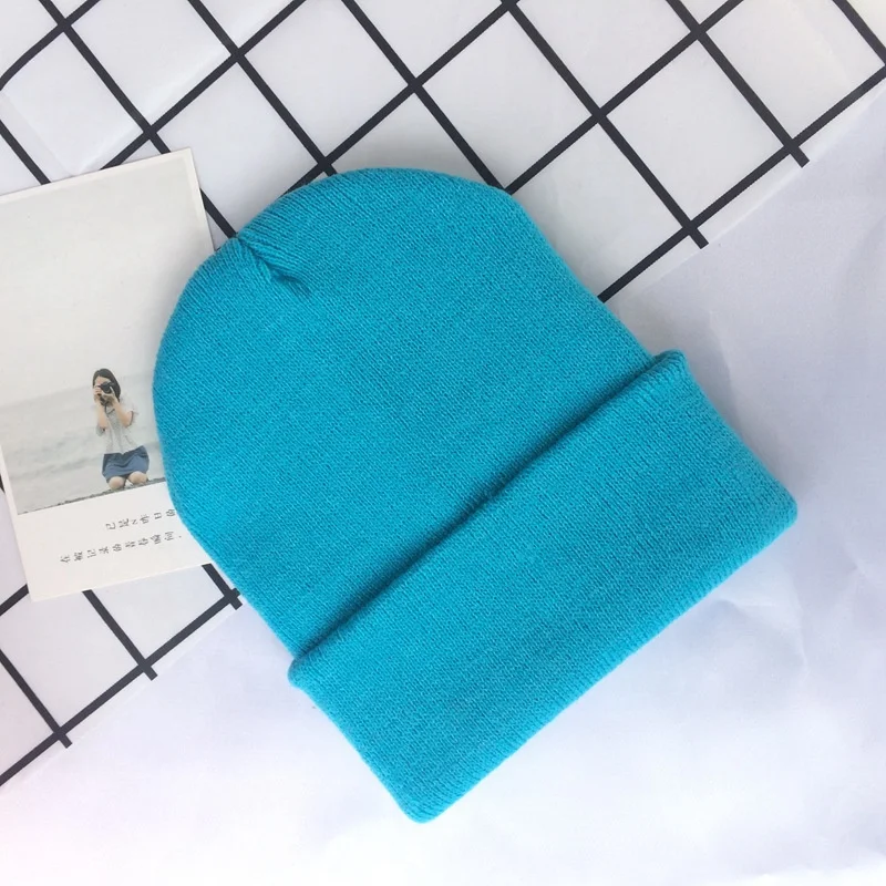 In stock wholesale low MOQ popular high quality acrylic blank colorful children warm winter hat custom label kids knit beanie