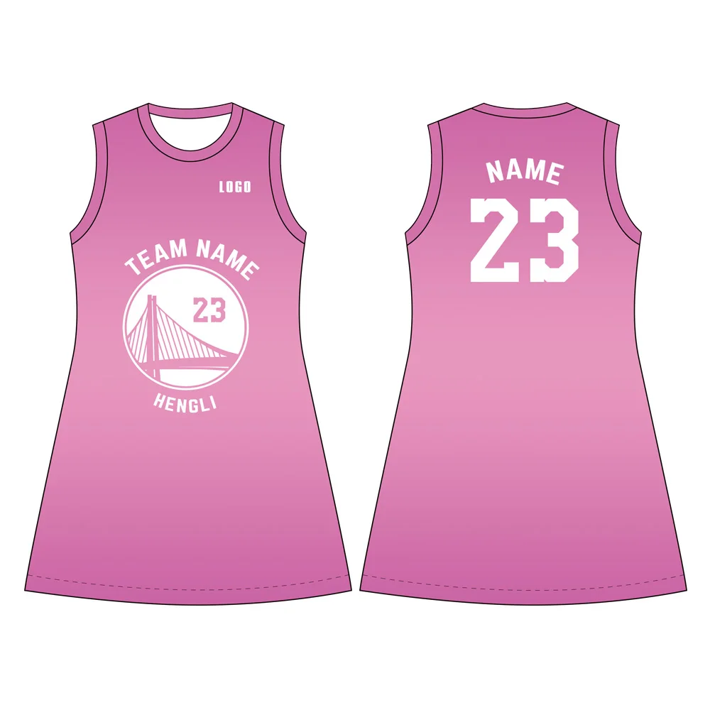 Custom Women Jersey Shirts Dress Summer Bodycon Dress Custom Pink Team Charming Lovely Basketball Uniform Dress