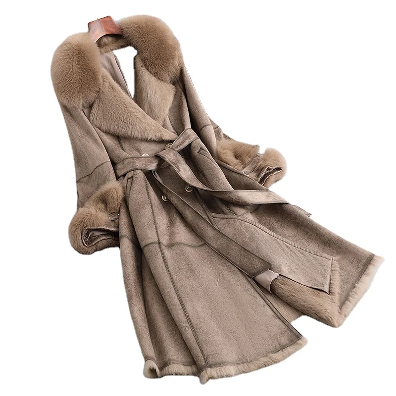 PUDI Hot Fashion Design Genuine Rabbit Leather Fur With Fox Fur Collar Women Warm Parka Jacket CT286