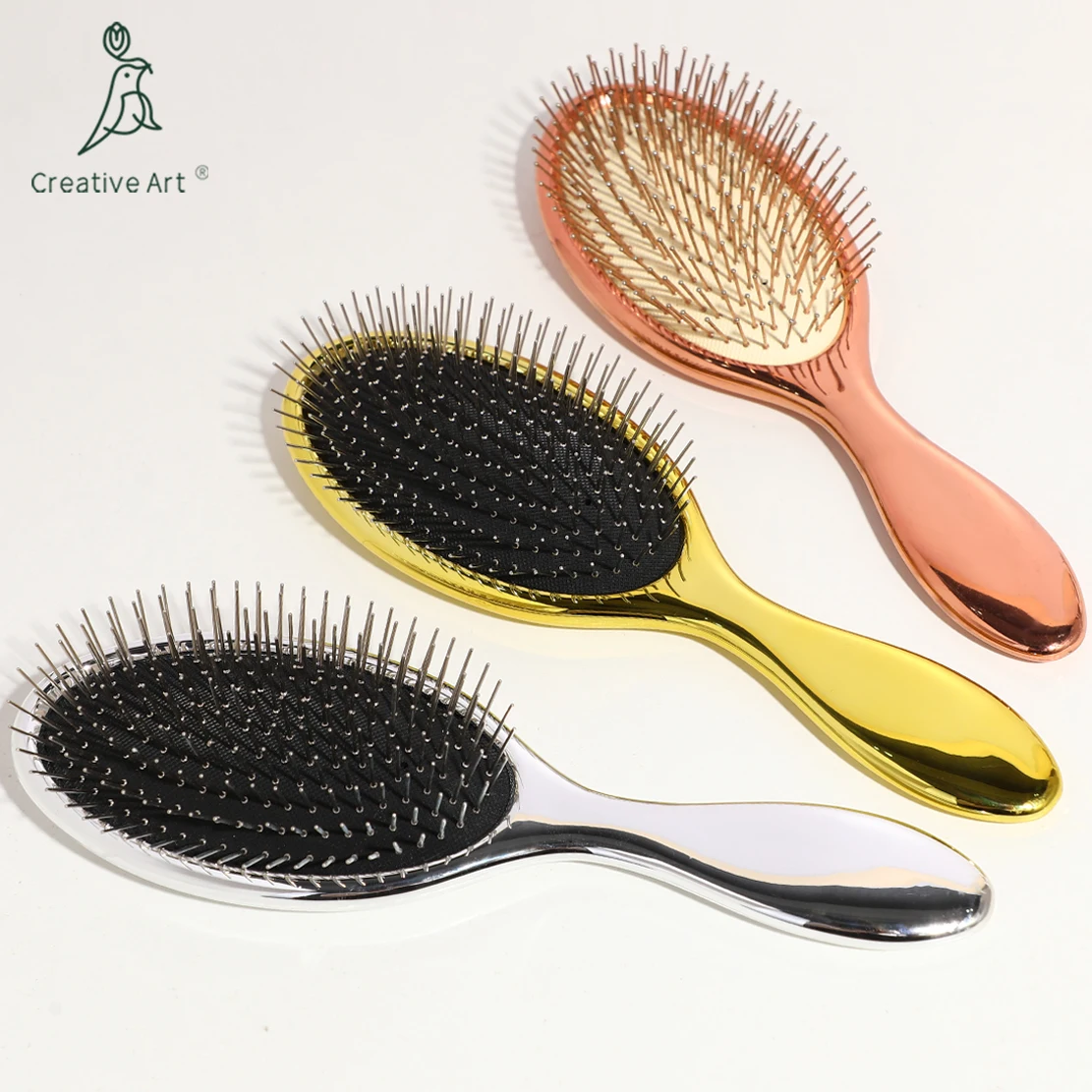 2024 Popular Electroplating  Hair brush Steel Needle With Ball Air Cushion brush For Women With Private Label