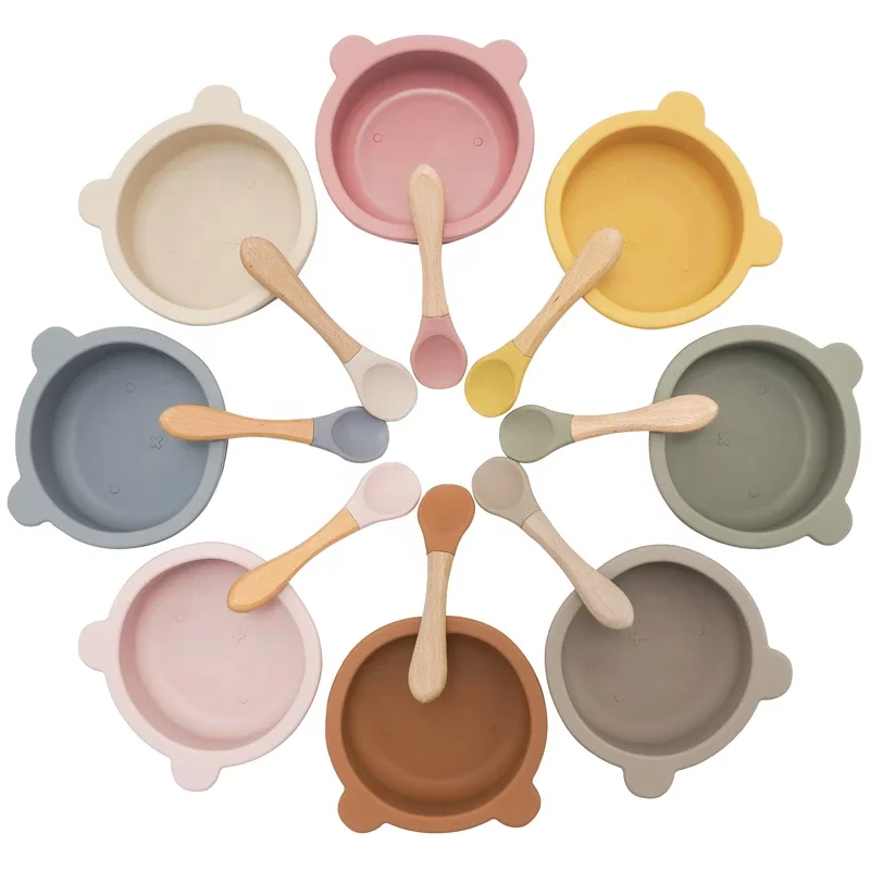 Factory Customized High Quality OEM Silicone Suction Plate Kid Baby Feeding Bowl Tableware 4 Pcs Set