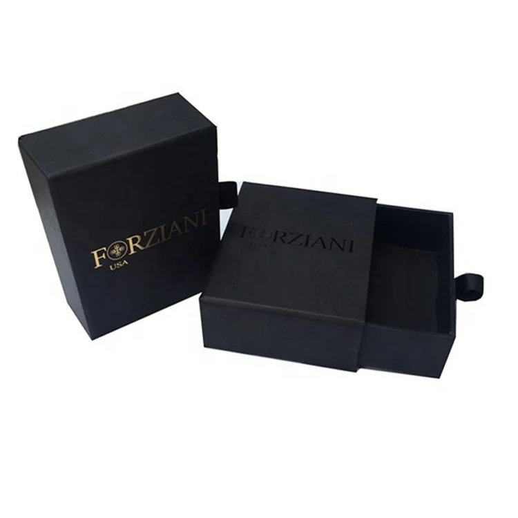 Custom Luxury Black Perfume Box Logo Hot Stamping Drawer Gift Box Packaging With Foam Insert
