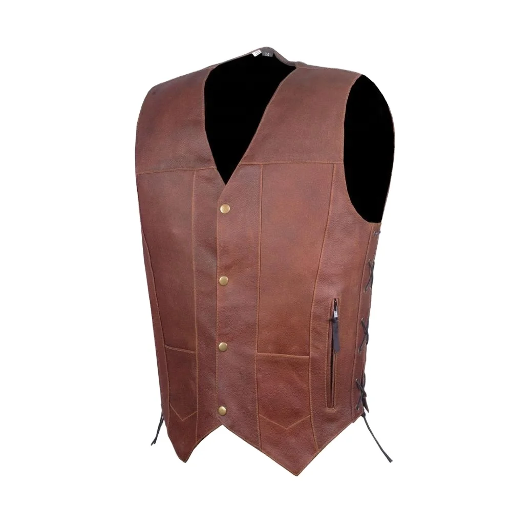 Manufacturers & Suppliers Men Genuine Leather Concealed Gun Carry Vest Motorcycle Wearing Leather Vest Fashion Leather Vest