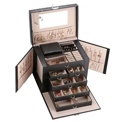 2022 Роскошная большая шкатулка для ювелирных изделий с логотипом на заказ, большой органайзер для ювелирных изделий из искусственной кожи, кольца, серьги, ожерелье, Подарочный чехол для свадьбы