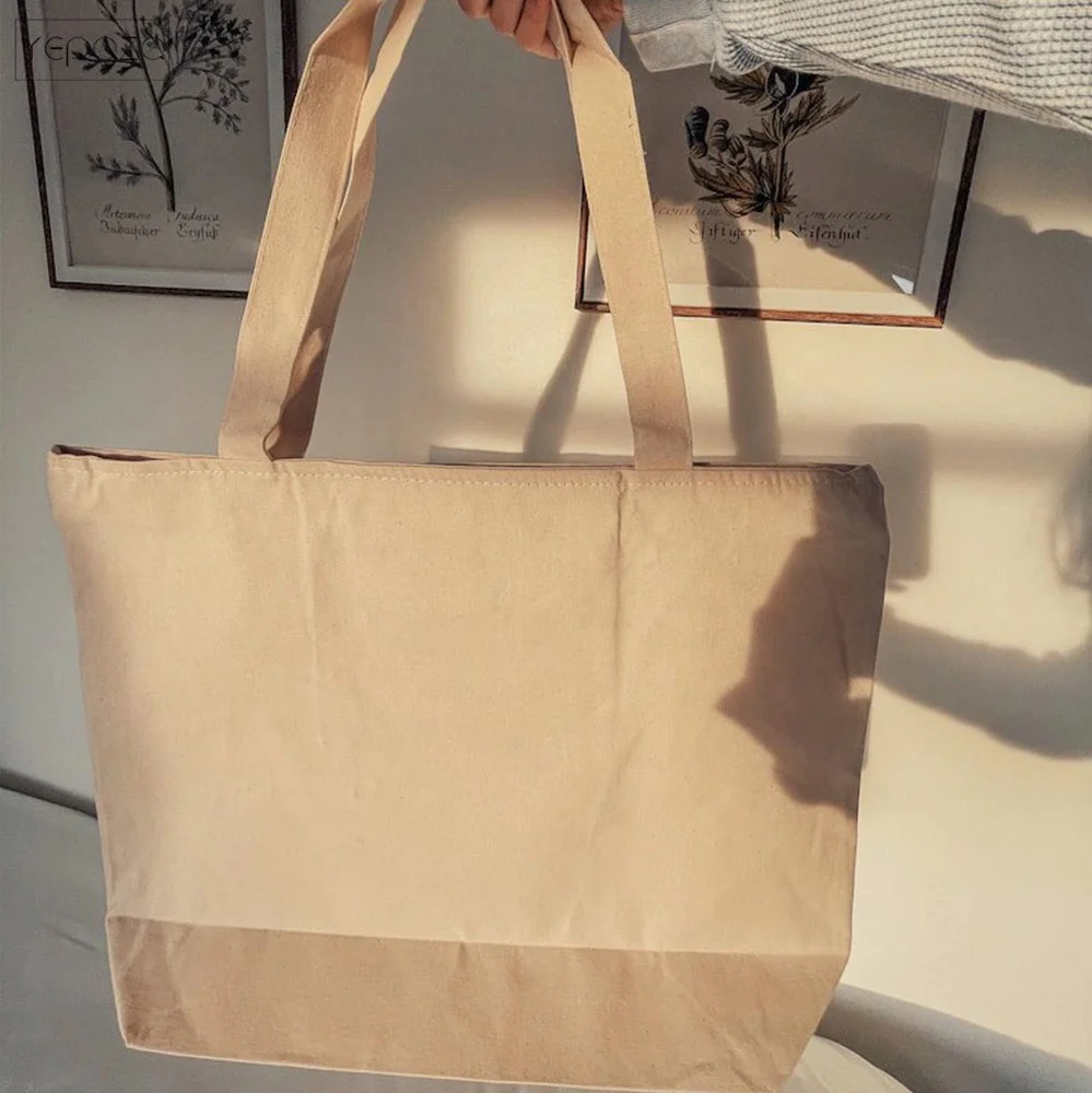 Large Canvas Tote Bag with Zipper and Pocket eco friendly cotton canvas tote bag