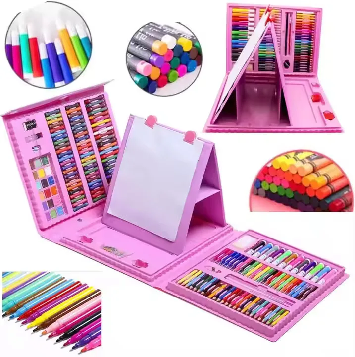 208-Piece Plastic Art Stationery Set Case Drawing Pencil and Pen Set for Watercolor Artists Essential Drawing Supplies