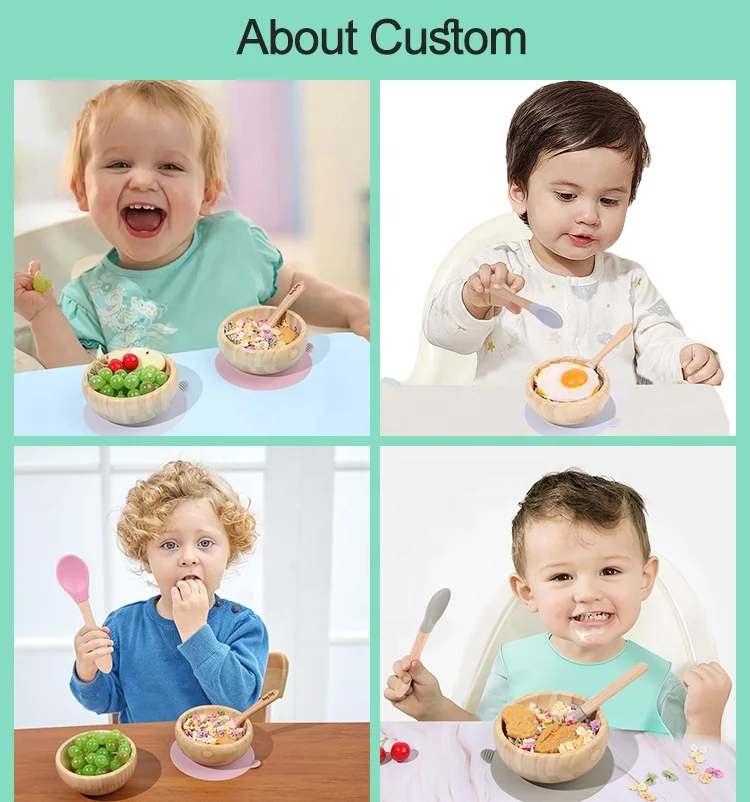 Custom Eco-friendly Mini Bamboo Bowl Tableware Round Bulk Baby Wood Bamboo Small Food Salad Eat Bowl Kids With Silicone Suction
