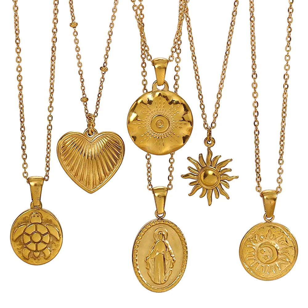 Women Vintage Titanium Steel Pendant Necklace 18K Gold Retro Jewelry Shopify Agent Dropshipping