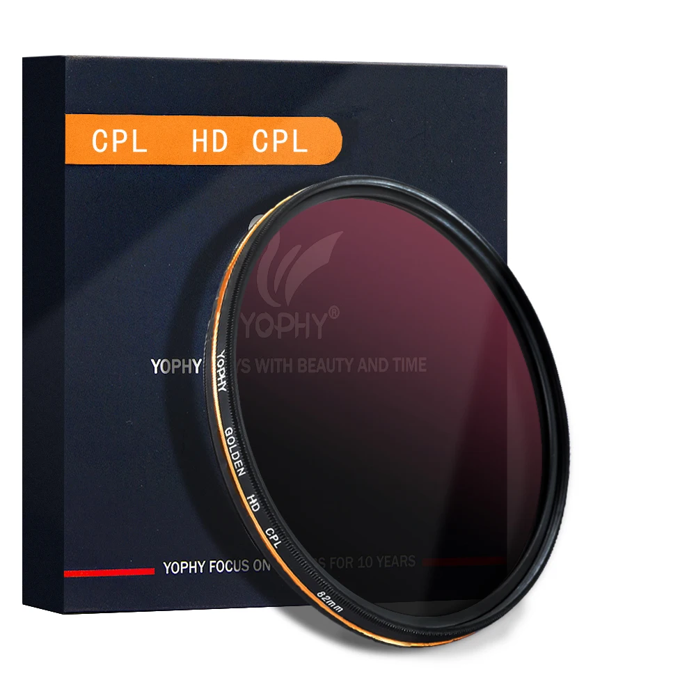 
sample free shipping YOPHY camera lens HD CPL Filter 67mm 77mm 82mm AGC glass Optical Gold Line Circular Polarizing filter 