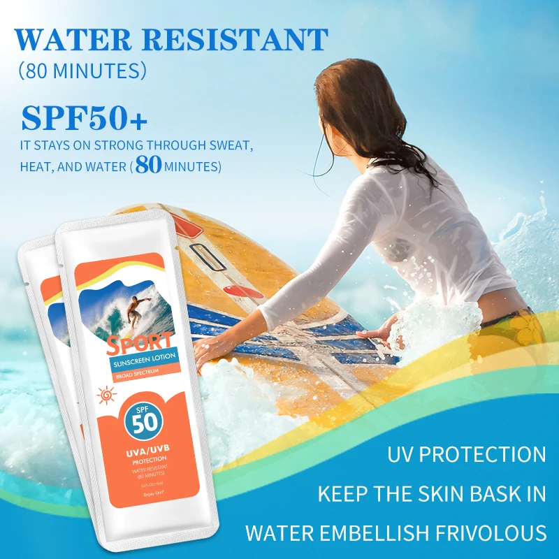 Wholesale Private Label Disposable Bag Sun Screen Cream Organic Waterproof Sports Mineral Sunscreen Lotion Spf 50