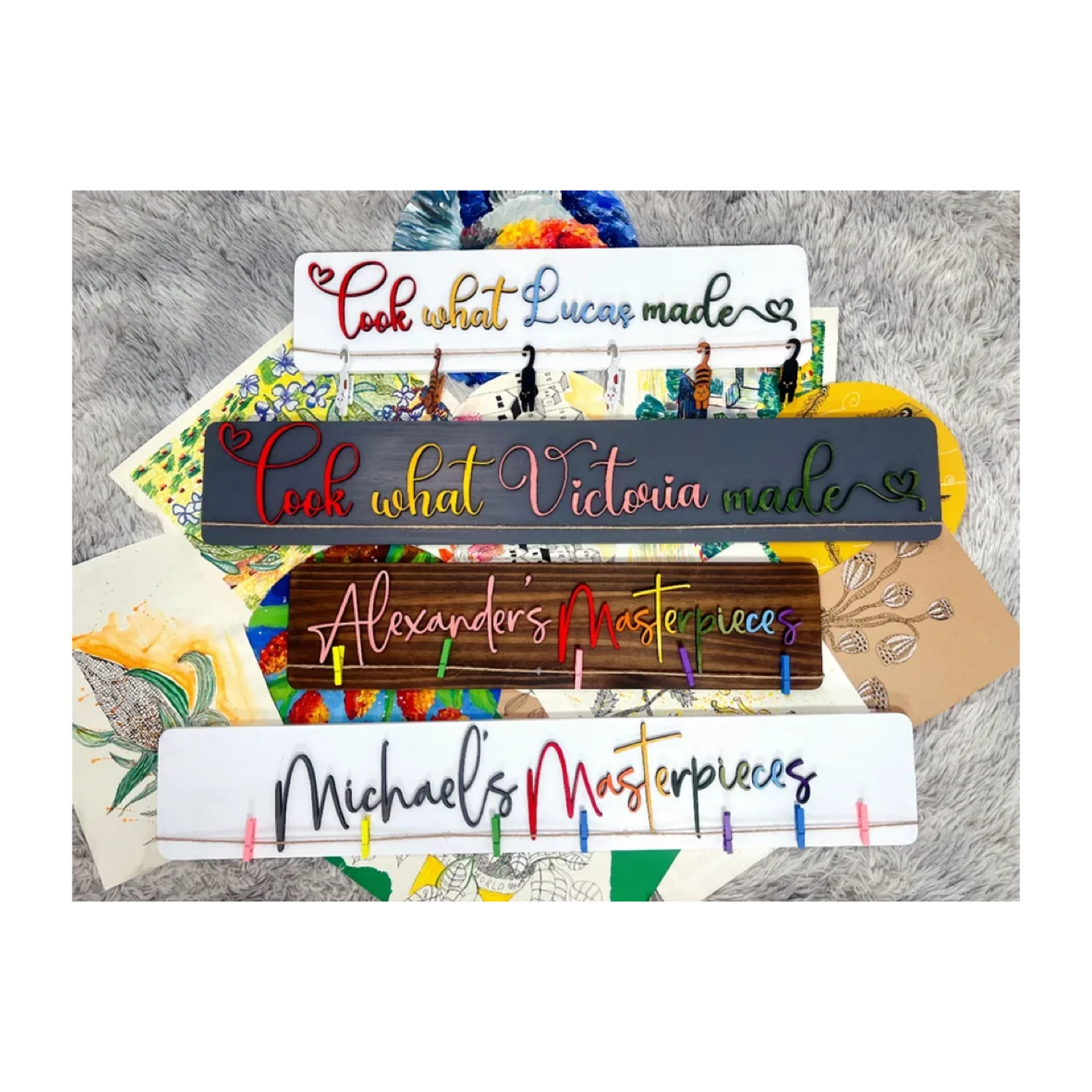 Personalize 3D art display sign Look What I Made Artwork Display Board for Kids with Personalized Name Wooden Design for Stencil