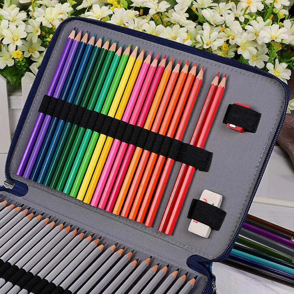 High quality customized 200 Slots Pencil Holder Pen Bag Large Capacity Pencil Organizer with Handle Strap